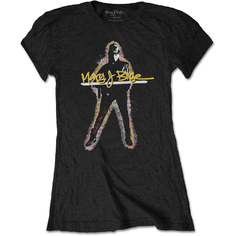 Mary J Blige Ladies T-Shirt: Glow Collared T-Shirt Boat Neck A-Line