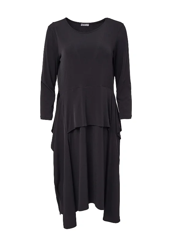 Naya Peplum Jersey Midi Dress, Black Trendy Off-Shoulder Button Midi Dress