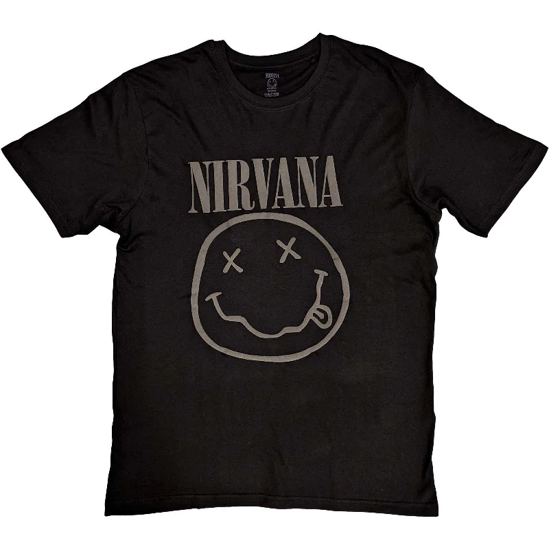 Nirvana | Official Band T-Shirt | Black Happy Face (Hi-Build) Terry Blend Velvet Blend Canvas Blend