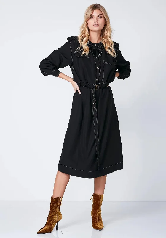 NU Denmark Rosita Two in One Vest & Midi Dress, Black Trendy Ruffled Sleeve Midi Dress