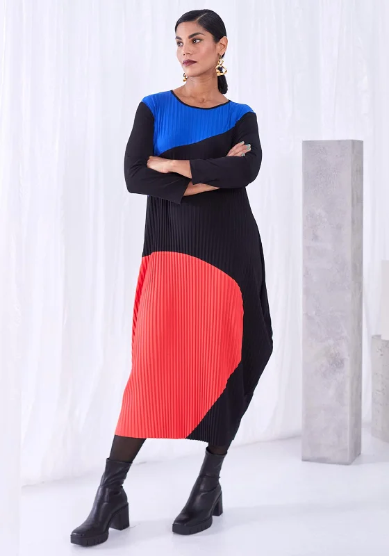 Ora Colour Block Pleated Midi Dress, Multi Elegant Velvet Midi Dress