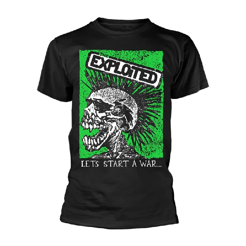 The Exploited Unisex T-shirt: Let's Start A War (Skull) Graphic T-Shirt Round Neck Polyester