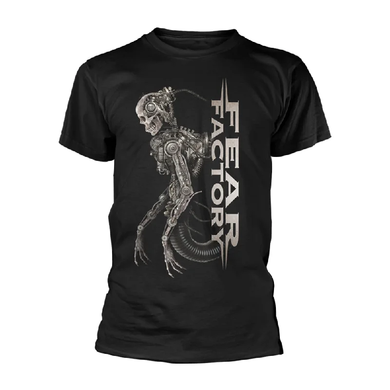 Fear Factory Unisex T-shirt: Mechanical Skeleton (back print) Striped Floral Plaid