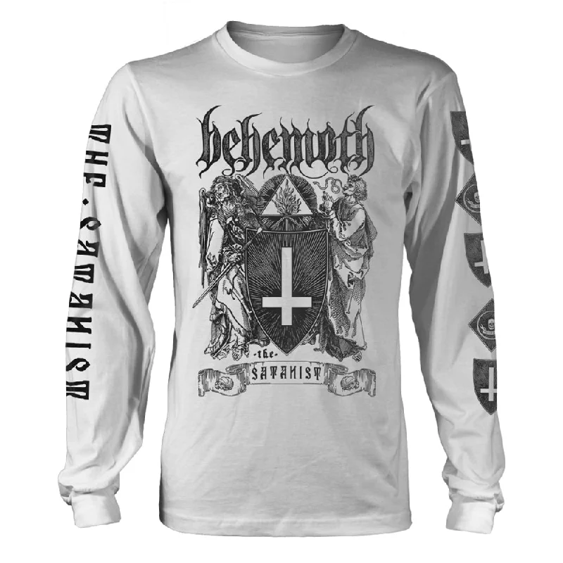 Behemoth Unisex Long Sleeved T-shirt: The Satanist (White) Solid Color Striped Floral