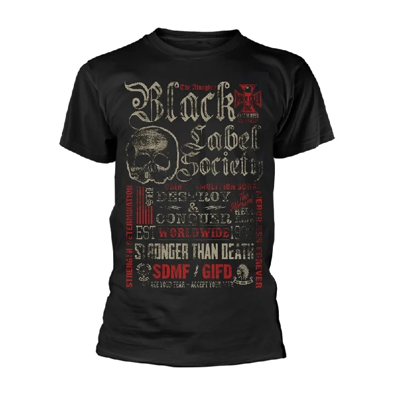 Black Label Society Unisex T-shirt: Destroy & Conquer (back print) Hooded Caped Shawl Collar