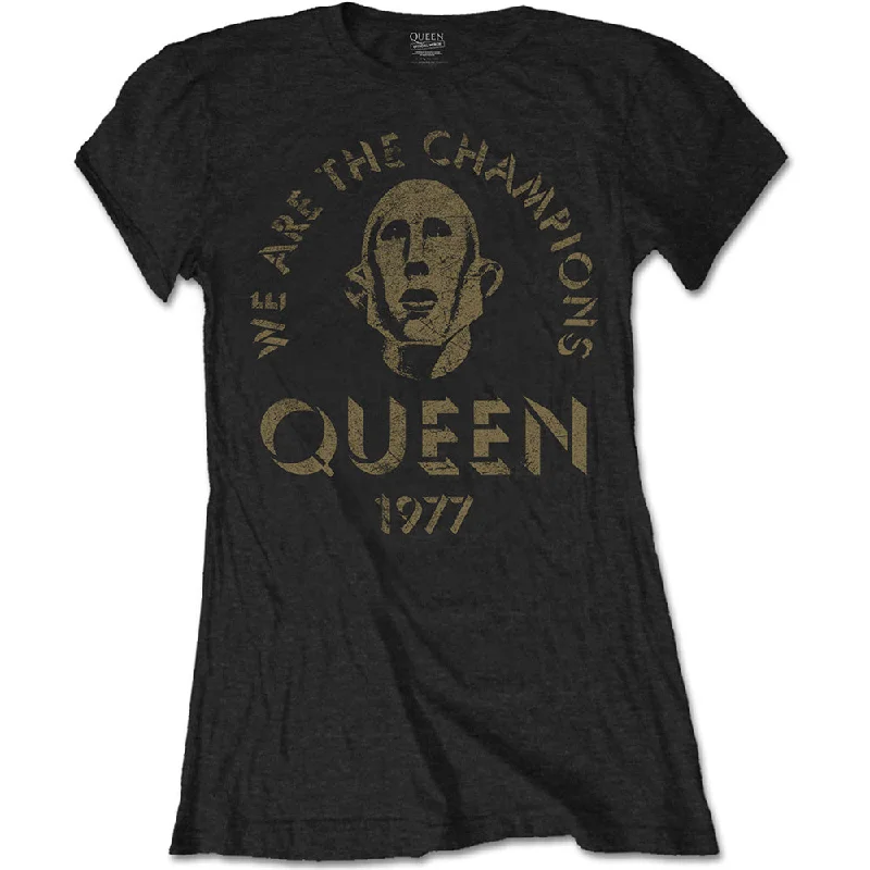 Queen Ladies T-Shirt: We Are The Champions Ribbed Striped Patterned