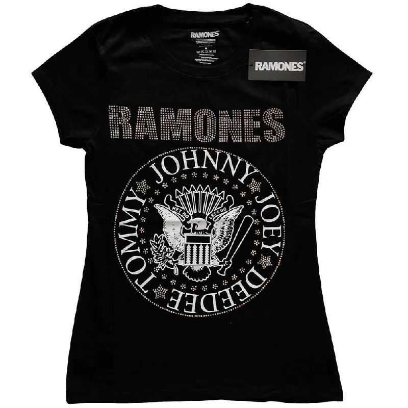 Ramones Ladies T-Shirt: Presidential Seal (Diamante) Rayon Velvet Corduroy