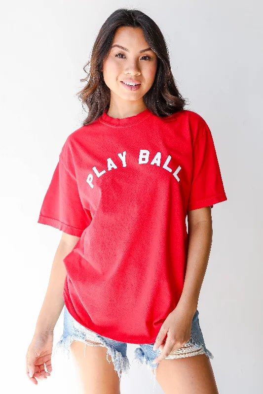 Red Play Ball Graphic Tee Print Jacquard Patchwork
