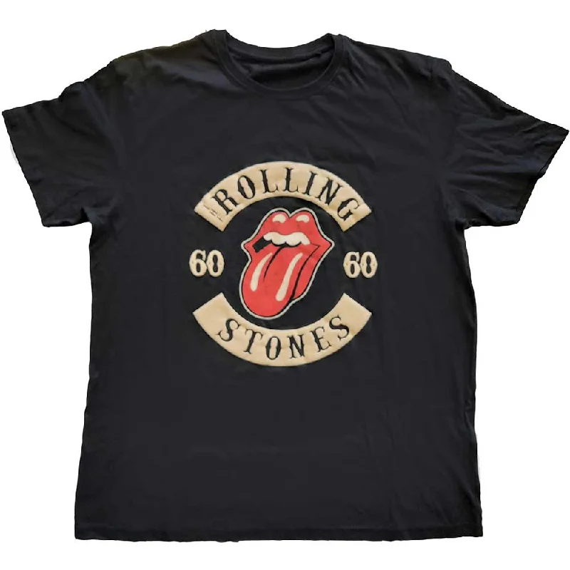 The Rolling Stones | Official Band T-Shirt | Sixty Biker Tongue (Suede Flock) Denim Fabric Leather Fabric Suede Fabric