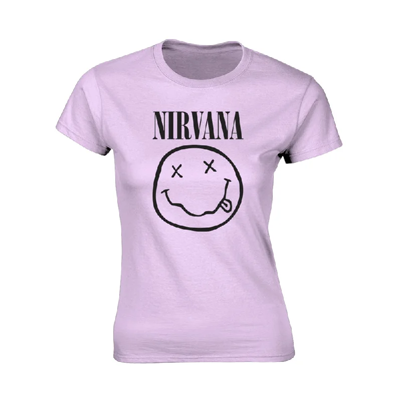 Nirvana Ladies T-shirt: Happy Face Notch Collar Peter Pan Collar Cowl Neck