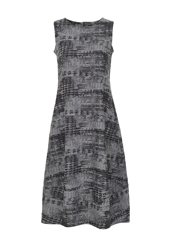 Ever Sassy Blurred Houndstooth A-line Midi Dress, Grey Classic Black Midi Dress