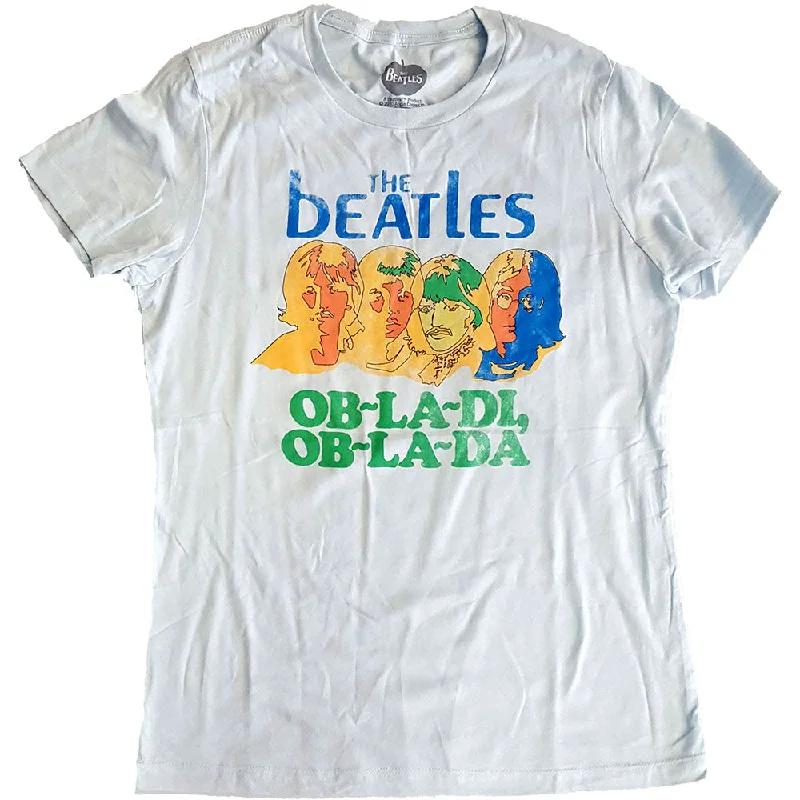 The Beatles Ladies Premium T-Shirt: Ob-La-Di (Back Print) Embroidered Appliqued Beaded