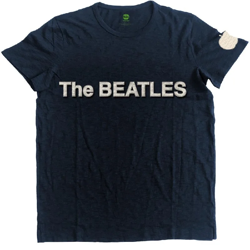 The Beatles Unisex Fashion T-Shirt: Logo & Apple (Applique Motifs) Denim Fabric Leather Fabric Suede Fabric