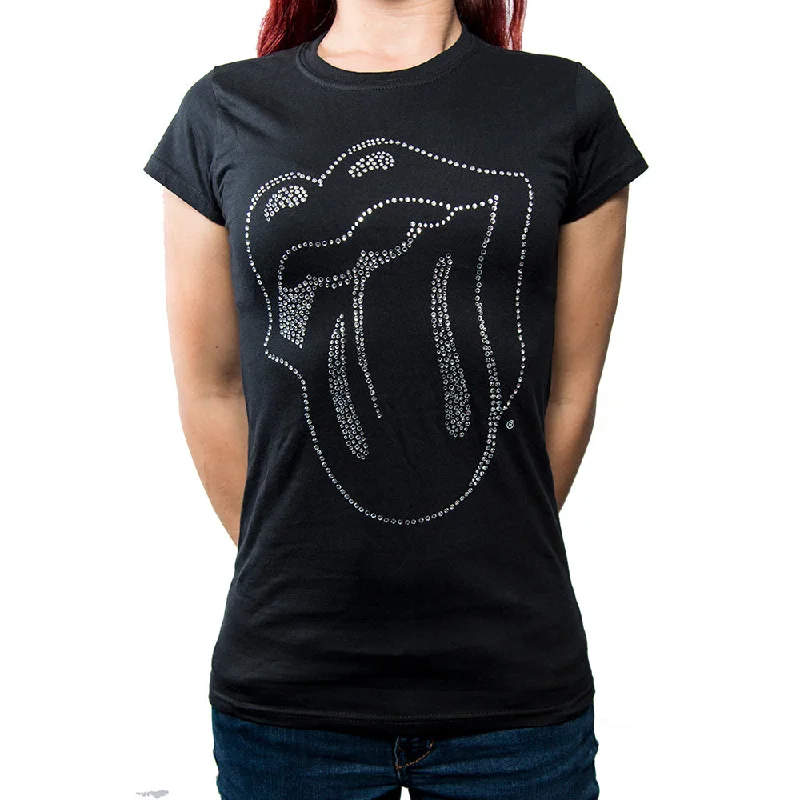 The Rolling Stones Ladies Fashion T-Shirt: Tongue (Diamante) Sequined Glittery Shiny