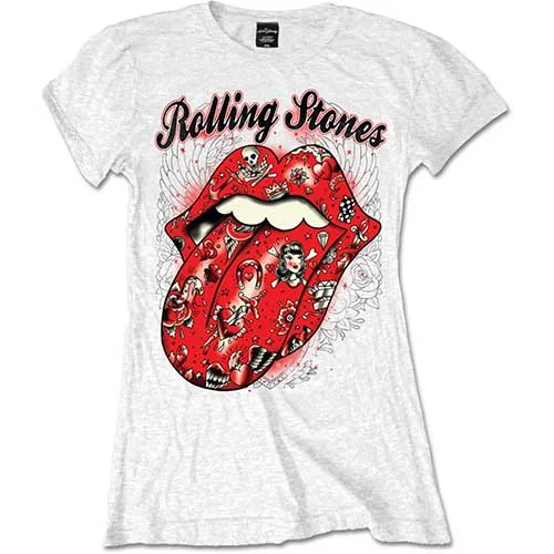 The Rolling Stones Ladies T-Shirt: Tattoo Flash Asymmetrical Pockets Print