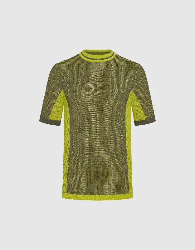 Two Toned Knitted T-Shirt Embroidered Appliqued Beaded