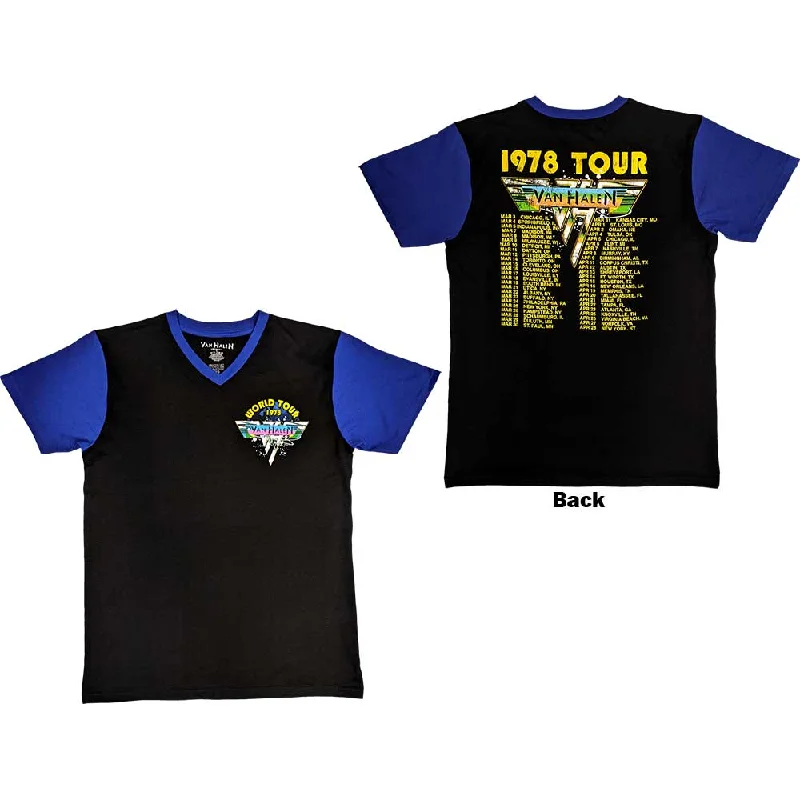 Van Halen | Official Band Raglan T-shirt | 1978 Tour Dates (Back Print) Fleece Nylon Spandex Van Halen | Official Band Raglan T-shirt | 1978 Tour Dates (Back Print) Fleece Nylon Spandex