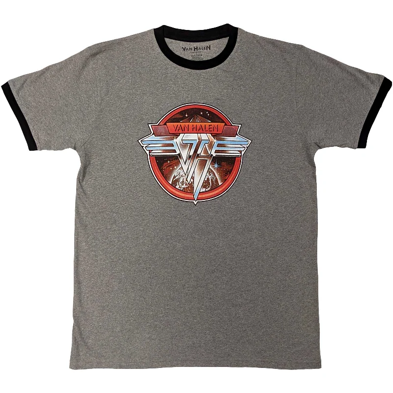 Van Halen | Official Band Ringer T-Shirt | Circle Logo Chenille Fabric Brocade Fabric Lace Fabric