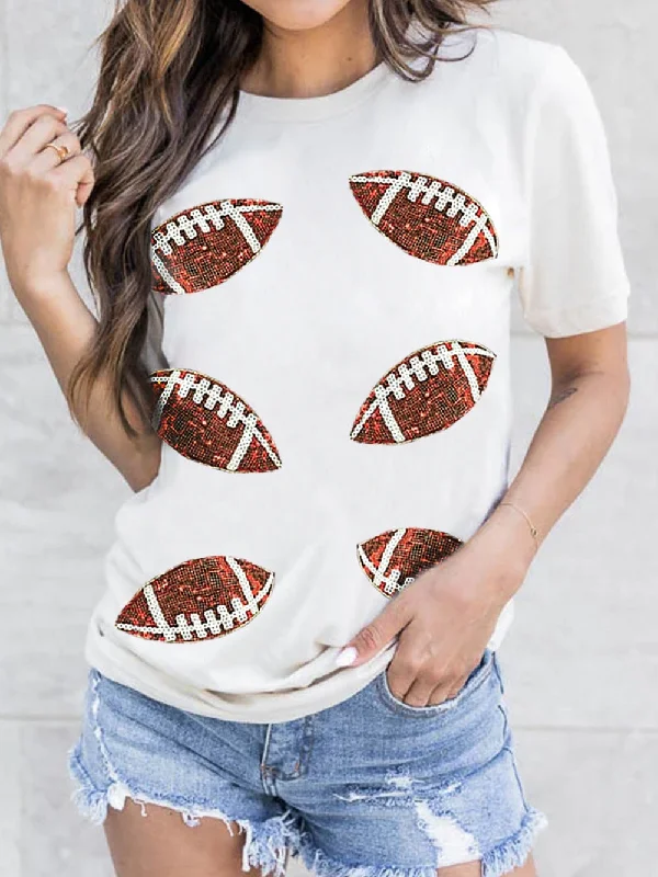 Sparkling White Rugby Sequin Graphic Tee Terry Blend Velvet Blend Canvas Blend