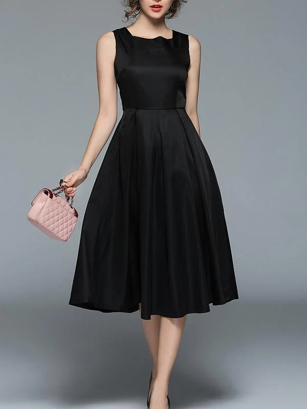 Black Waisted Sleeveless Midi Dress Comfortable Short Sleeve Midi Dress