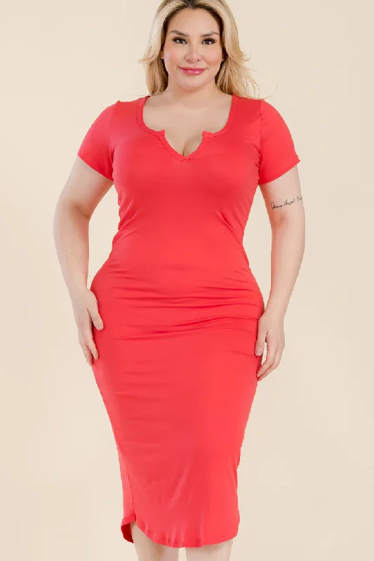 Plus Size Split Neck Bodycon Midi Dress Stylish Cold Shoulder Midi Dress