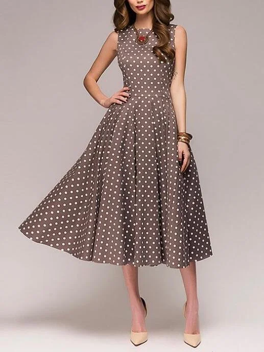 Polka Dot Sleeveless Summer Casual Midi Dress Elegant Satin Slip Midi Dress