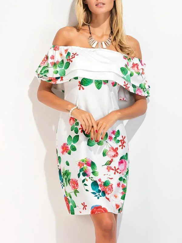 Printed Falbala Off Shoulder Midi Dress Elegant Sleeveless Midi Dress