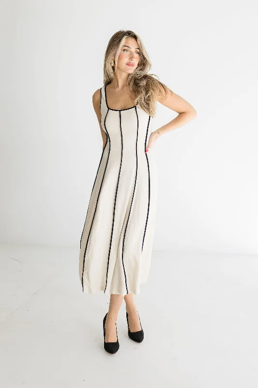 Samantha Sleeveless Contrast Linen Midi Dress Natural Cozy Tie-Dye Midi Dress