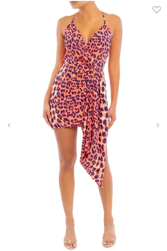 Neon Leopard Mini Dress Stylish Spaghetti Strap Mini Dress