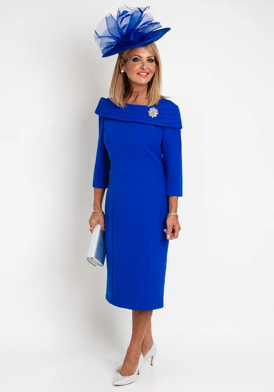 Cassandra Bardot Neckline Pencil Midi Dress, Royal Blue Fashionable Fitted Midi Dress