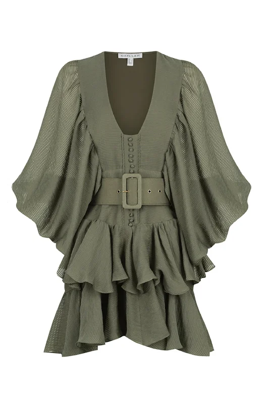 Charlotte Draped Mini Dress - Khaki Shona Joy Fashionable Summer Mini Dress