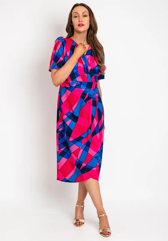 Coco Doll Toya Geometric Print Midi Dress, Pink & Blue Stylish Animal Print Midi Dress