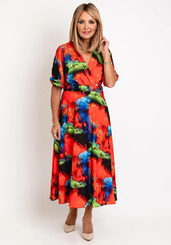 Ella Boo Watercolour Inspired Midi Dress, Multi Stylish Off-Shoulder Ruffle Dress