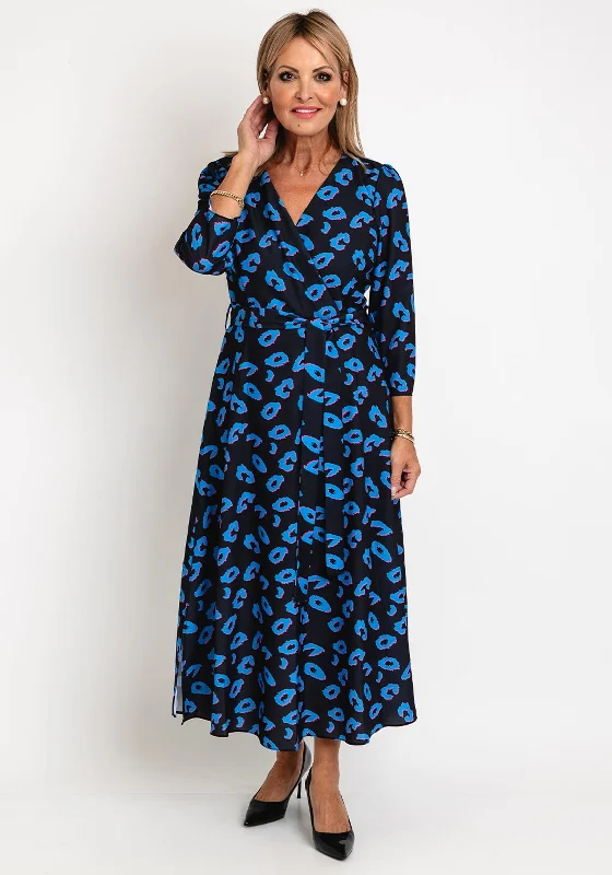 Ella Boo Leopard Print A-Line Midi Dress, Navy Multi Comfortable Ribbed Midi Dress