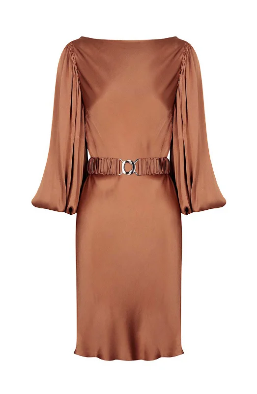 Gala Balloon Sleeve Mini Dress Copper by Shona Joy Trendy Mesh Mini Dress