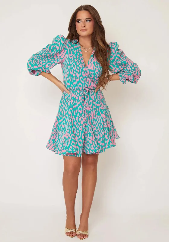 Girl in Mind Eve Mini Dress, Pink & Turquoise Cozy Jersey Mini Dress