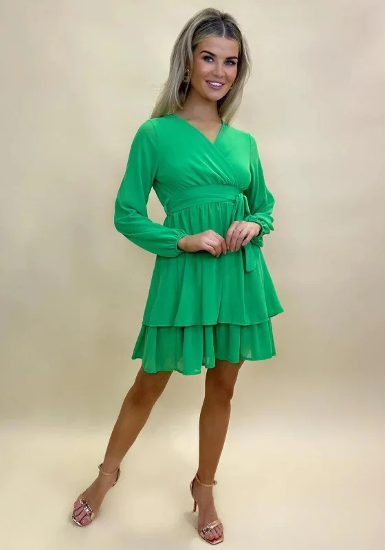 Kate & Pippa Steffi Tiered Mini Dress, Green Classic Casual Mini Dress