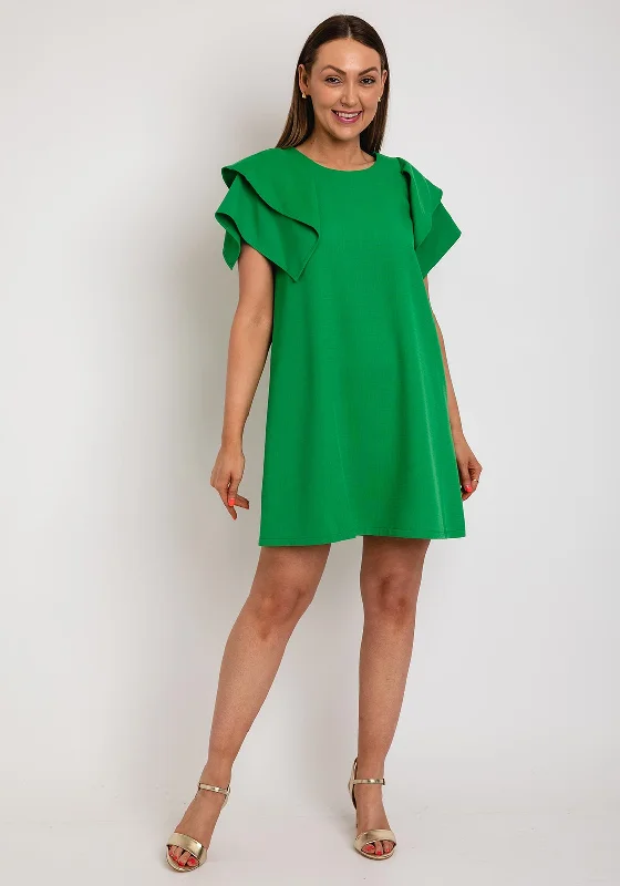 The Sofia Collection Frill Sleeve Shift Mini Dress, Green Cozy Ribbed Mini Dress