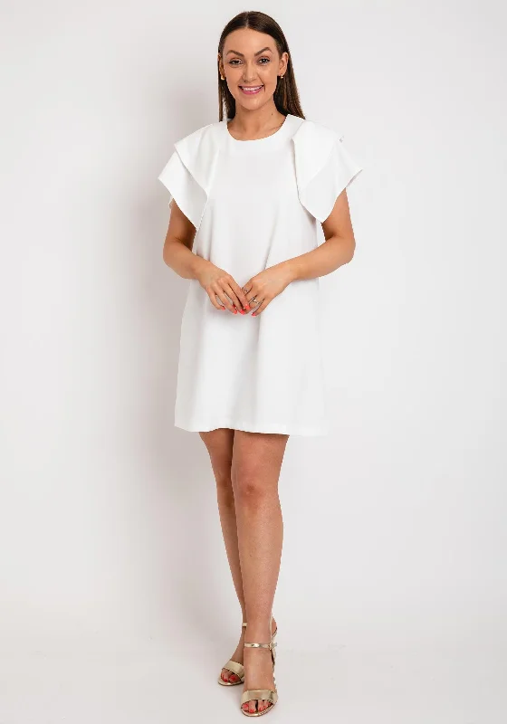 The Sofia Collection Frill Sleeve Shift Mini Dress, White Elegant Vintage Mini Dress