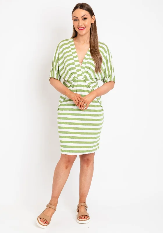 Serafina Collection One Size Shimmer Stripe Mini Dress, Green Comfortable Bodycon Mini Dress