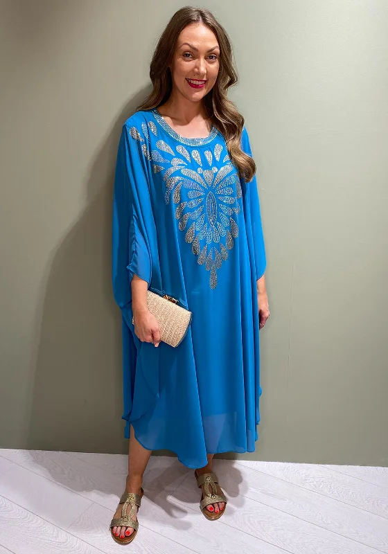 Serafina Collection Embellished design Kaftan Midi Dress, Turquoise Fashionable One-Shoulder Midi Dress