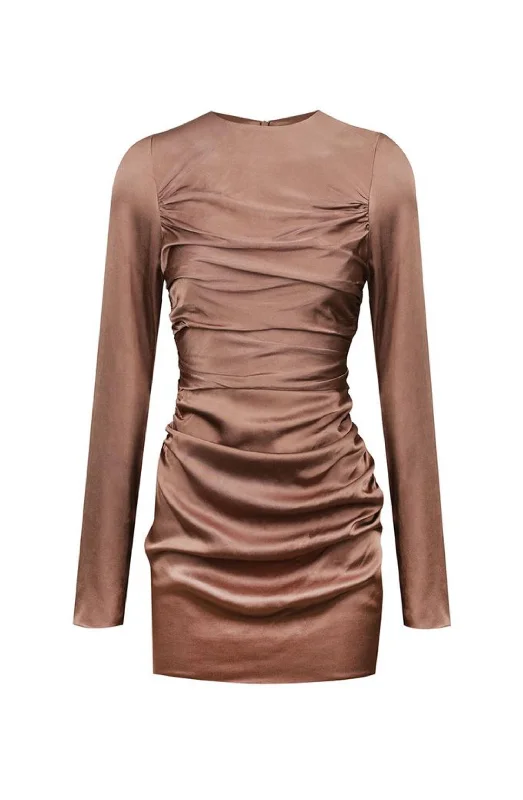 Lily Long Sleeve Ruched Mini Dress Clove by Shona Joy Trendy Mini Dress with Belt