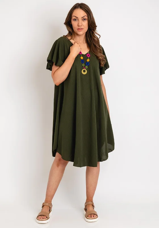 The Serafina Collection One Size Tunic Mini Dress, Khaki Comfortable Off-Shoulder Mini Dress