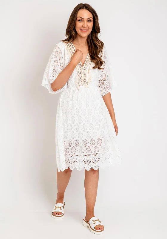 Serafina Collection One Size Lace Midi Dress, White Chic Bohemian Midi Dress