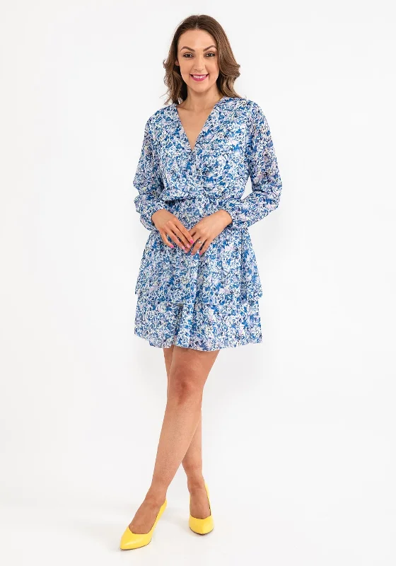 Seventy1 One Size Ditsy Floral Mini Dress, Blue Trendy Button-Detail Mini Dress