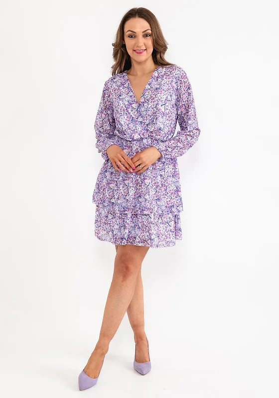 Seventy1 One Size Ditsy Floral Mini Dress, Lilac Comfortable Smocked Mini Dress