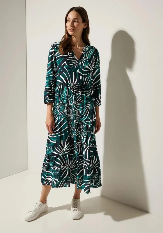 Street One Print Smock Midi Dress, Lagoon Green Comfortable Deep V Midi Dress