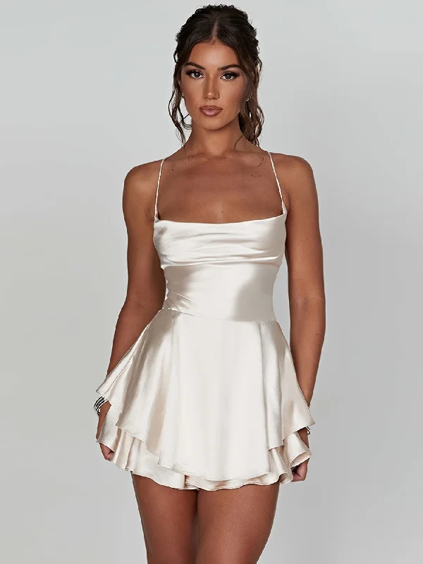 Stylish Backless Tiered Cowl Neck A-line Mini Dress Chic Mini Dress with V-Neck