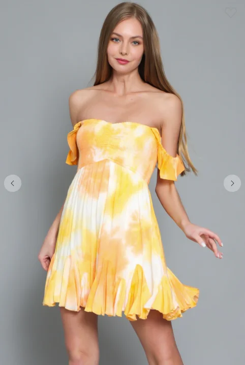 Yellow Tie Dye Mini Dress Elegant Lace-Up Mini Dress