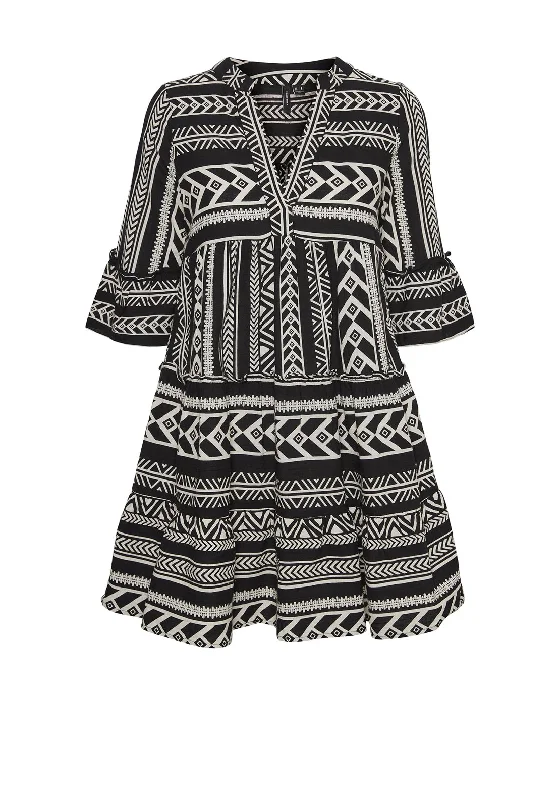 Vero Moda Aztec Print Tunic Smock Mini Dress, Black & Birch Modern Satin Mini Dress